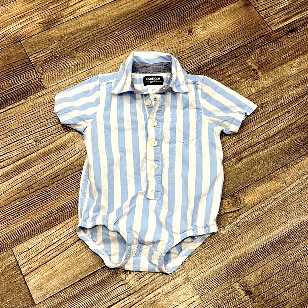 Blue and white striped onsie 9 months!